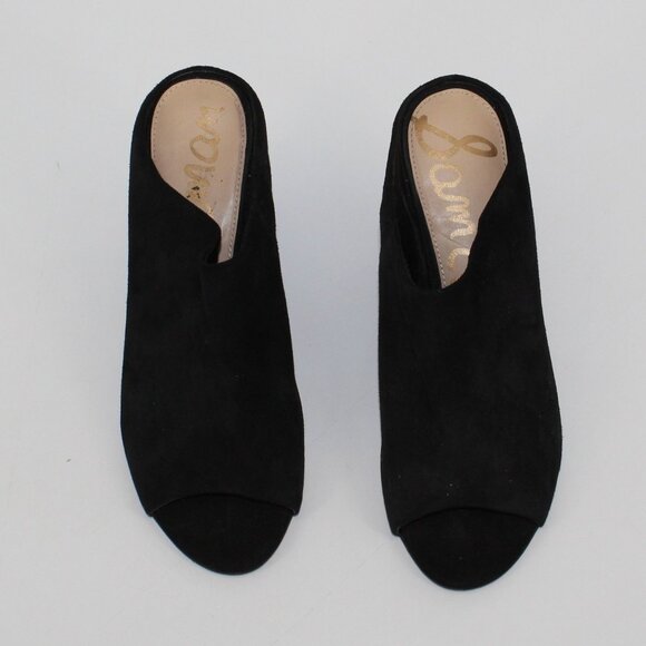 Sam Edelman Black Suede Peep-Toe Wedge Mules Size 8 Womens Slip-On Shoes - Picture 2 of 9